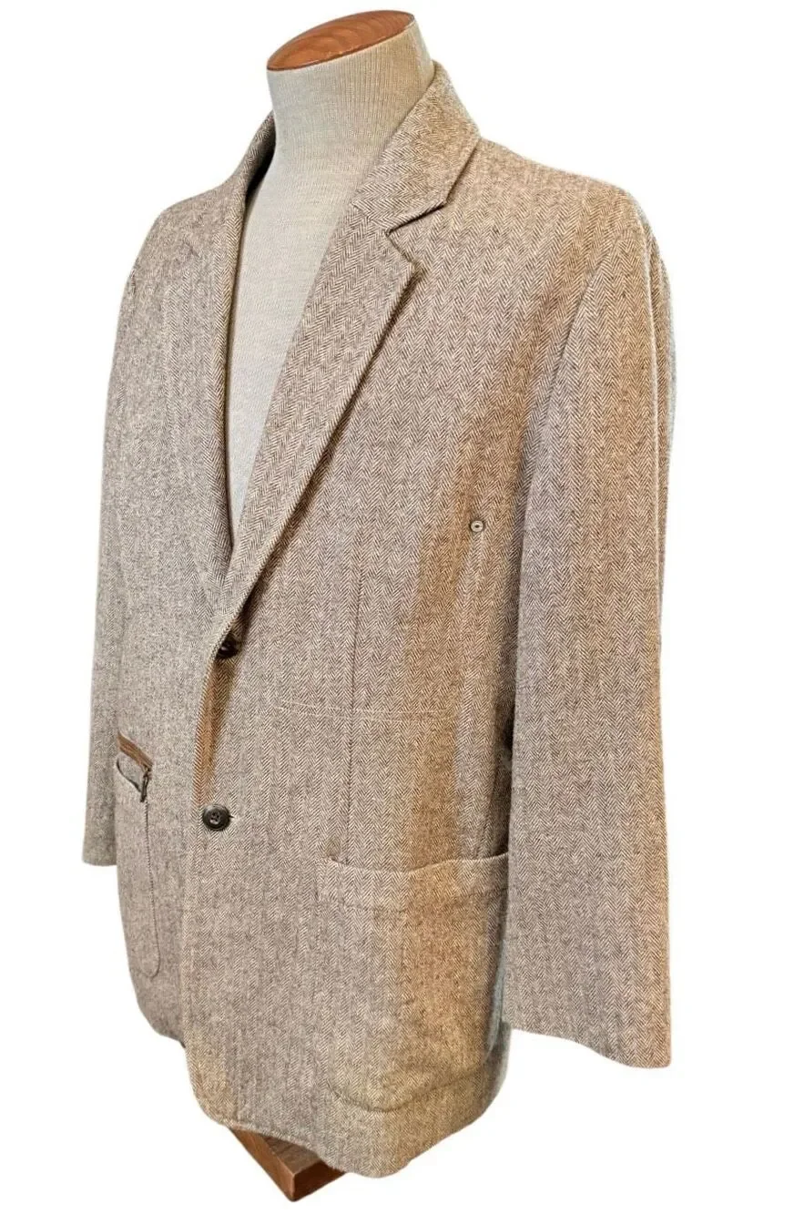 Tommy Bahama Brown Wool Blend Herringbone Tweed Blazer Elbow Patches 2 Btn Large
